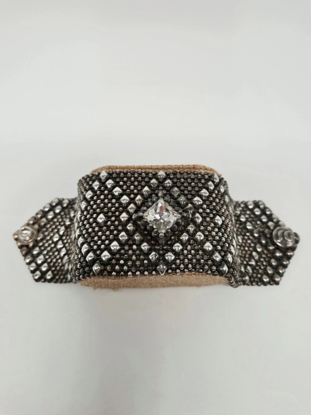 Sergio Gutierrez Geometric Crystal Beaded Bracelet in Silver Tone